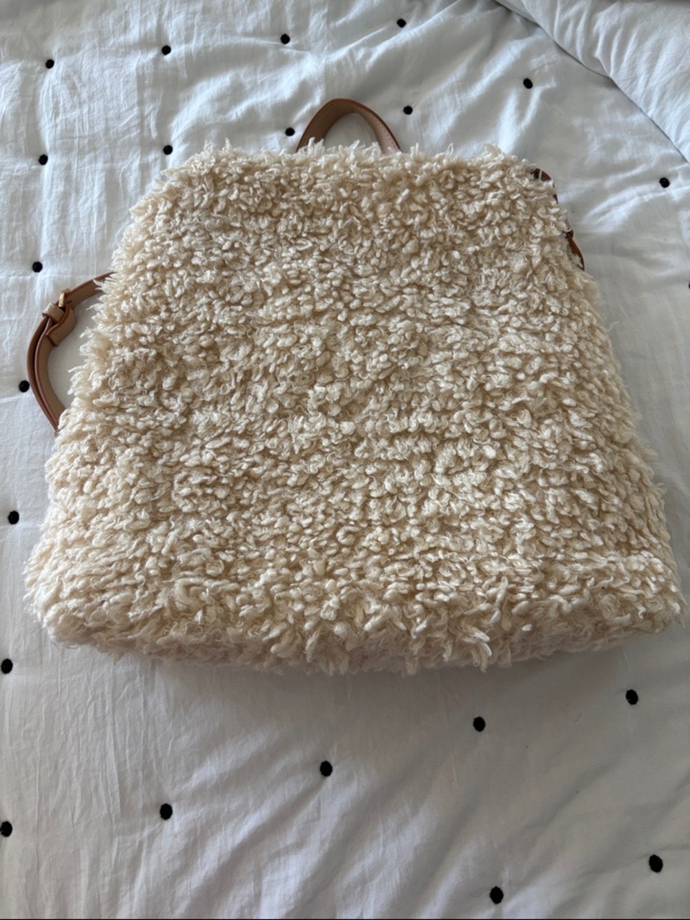 a new day Cream Faux-Shearling Backpack with Tan Accents